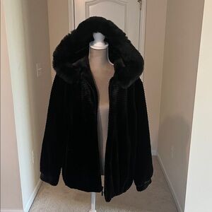 Gallery Black Teddy Jacket with Faux Fur Hood